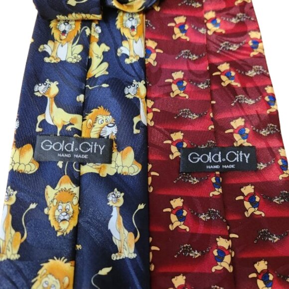 Gold City 100% Silk Handmade Ties (2)– Winnie the Pooh & Cartoon Lions - Picture 5 of 6